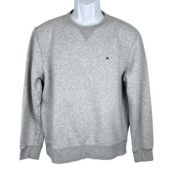 Tommy Hilfiger Sweater Men Large Heather Grey Crew Neck Pullover Preppy Casual - Picture 1 of 12